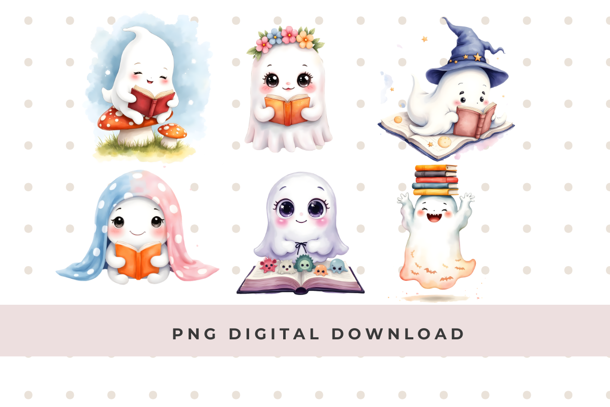Cute Ghosts Reading Books Set, an Illustration by Anca Digital Vibe (Photo 4 of 6)