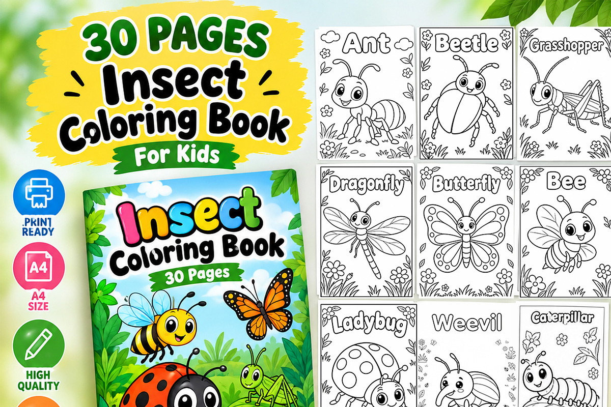 Insect Coloring Book for Kids, an Education Illustration by Mohammad Sarfaraz (Photo 1 of 13)