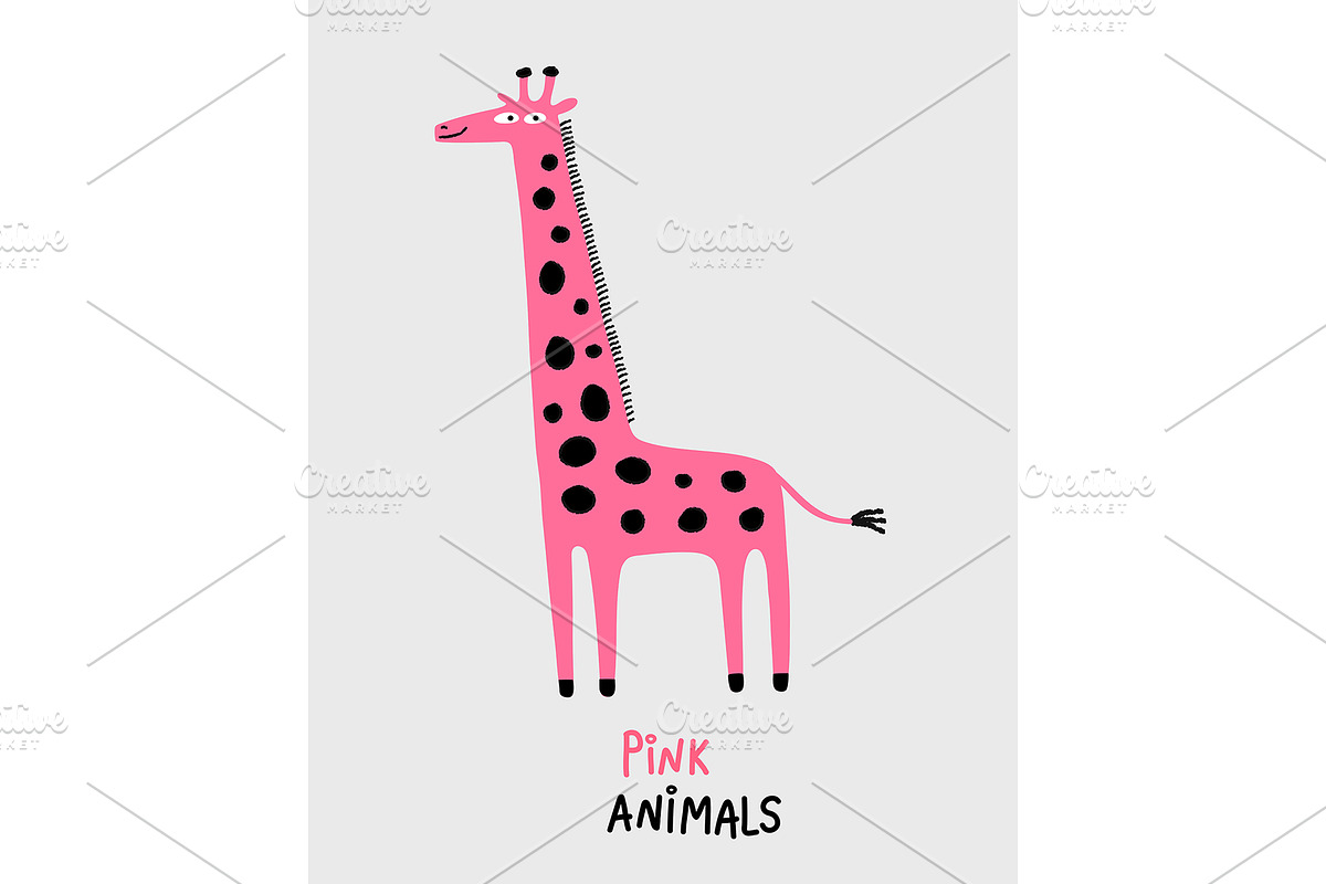 Pink Animals, A Giraffe, a Pattern Graphic by Irene Loal (Photo 2 of 3)