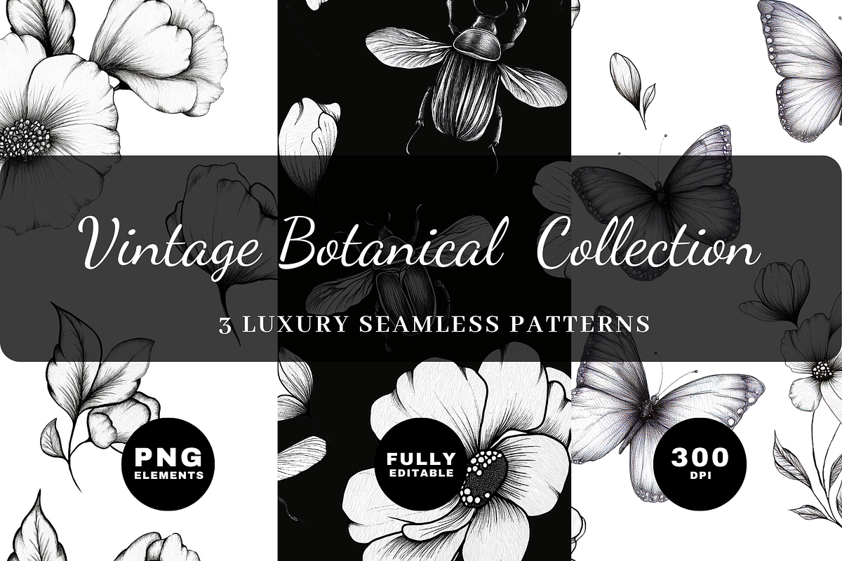 Vintage Botanical Engraving Patterns, a Pattern Graphic by LUSH Studio (Photo 1 of 6)