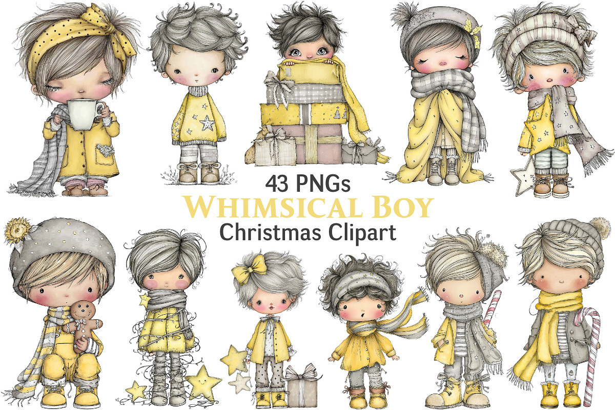 Whimsical Christmas Boy Clipart, an Illustration by Pixels.Craft (Photo 1 of 5)