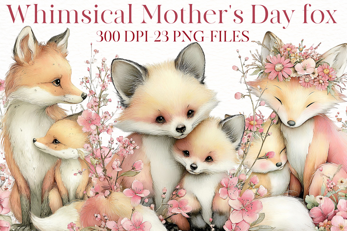 Whimsical Mother's Day fox Clipart, an Illustration by Designworld (Photo 1 of 8)