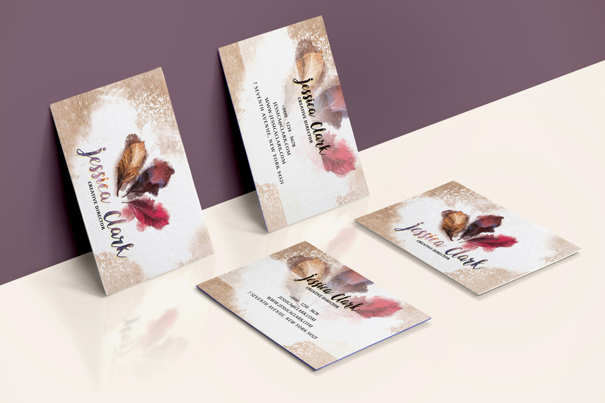 Watercolor Warm Business Card, a Business Card Template by land art (Photo 4 of 9)