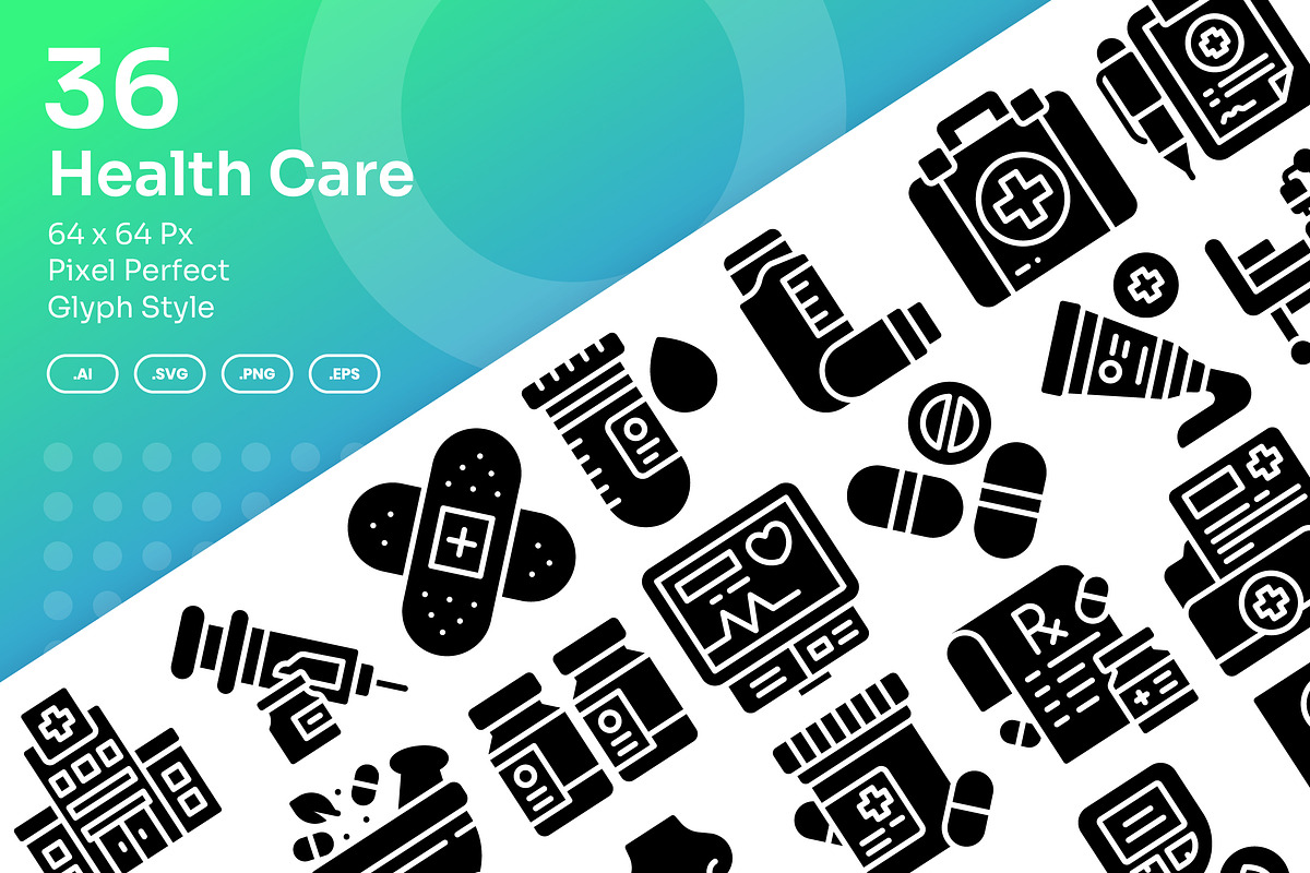 Health Care Icons Set - Glyph Style