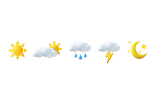 3D Weather Icons Set with Sun and, an Object Illustration by ModVector