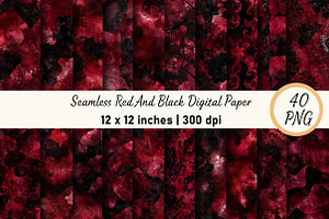Seamless Red And Black Digital Paper, a Pattern Graphic by Digital Artistic99
