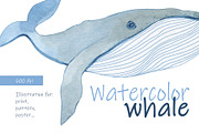 Whale watercolor. Print., an Animal Illustration by Novikova Lida (Thumbnail 1 of 4)
