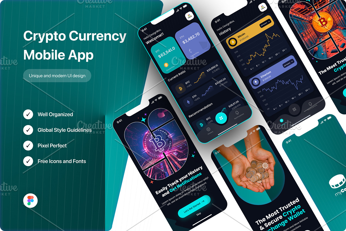 Crypto Currency App UI Kit Template, an UI Kit Template by DesignBox (Photo 1 of 6)