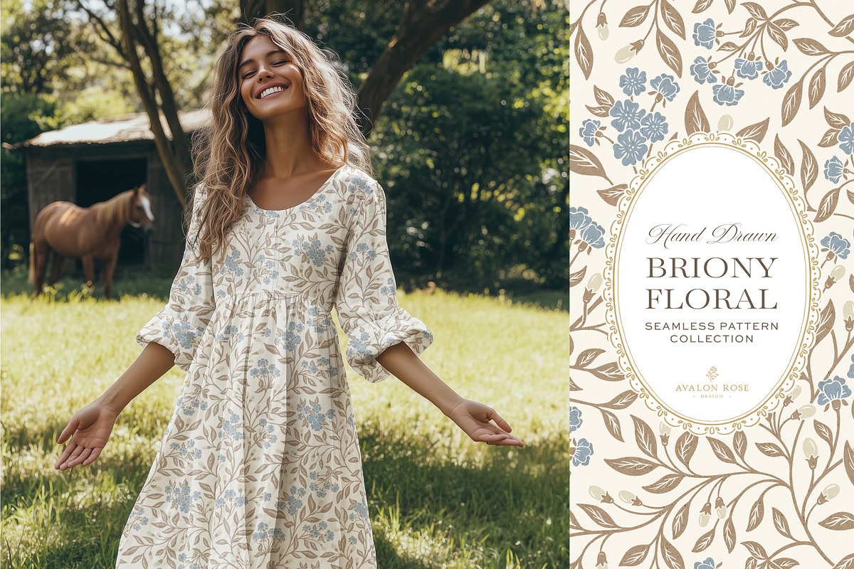 Farmhouse Blue Beige Floral Patterns, a Pattern Graphic by Eclectic Anthology (Photo 7 of 12)