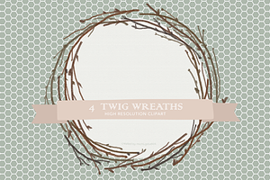 4 Twig Wreaths, PNG & Vector