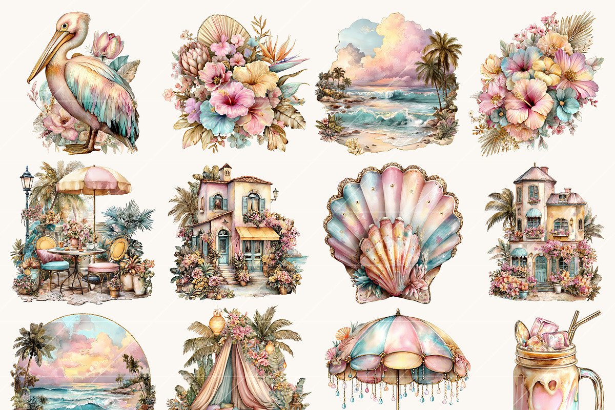 Tropical Summer Beach Clipart, a Seasonal Illustration by BusyDaydesign (Photo 3 of 9)