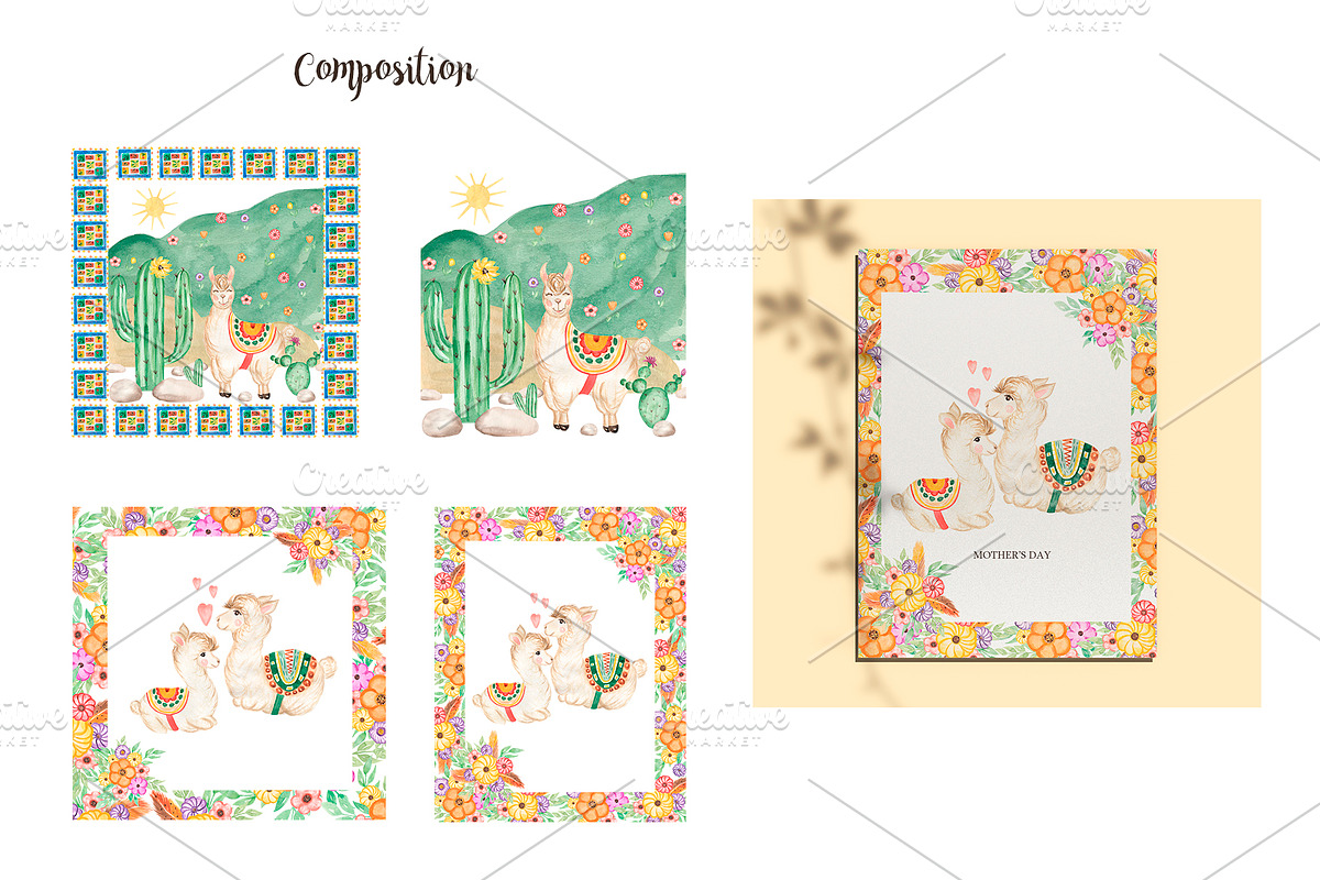 Watercolor Mexican Llamas & Cacti, an Animal Illustration by MayaNavits (Photo 7 of 12)