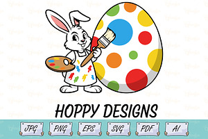 Kids Easter Bunny Painting Egg SVG, a Seasonal Illustration by Ghagra