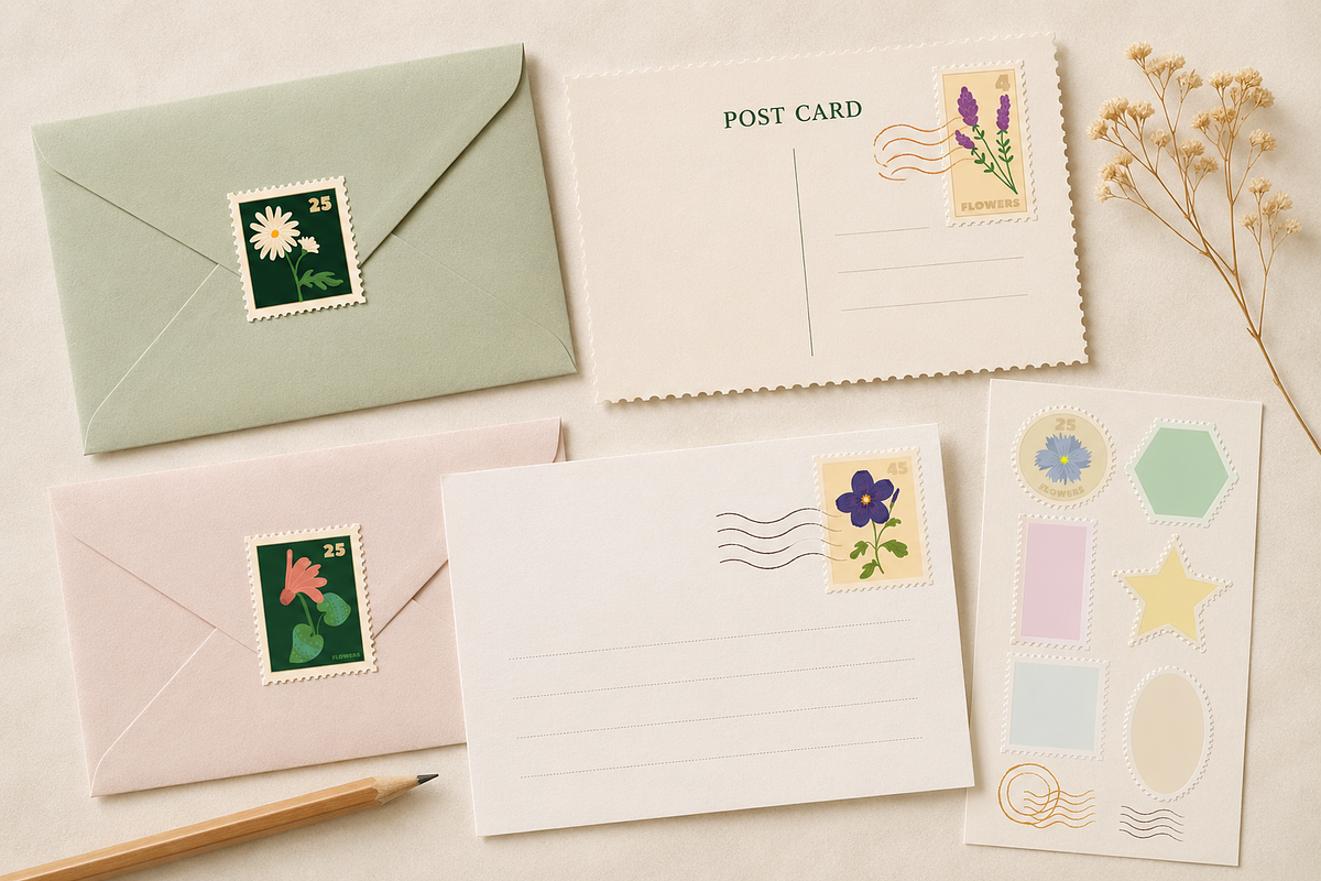 Vintage Postage Stamp Graphics, a Decorative Illustration by Anna Studio (Photo 2 of 12)