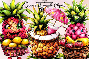 Summer Pineapple Clipart PNG Bundle., an Illustration by SVGArt
