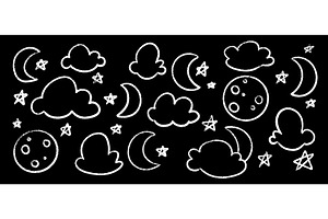 Crayon or chalk cloud with moon and, an Illustration by YuliiaOsadcha