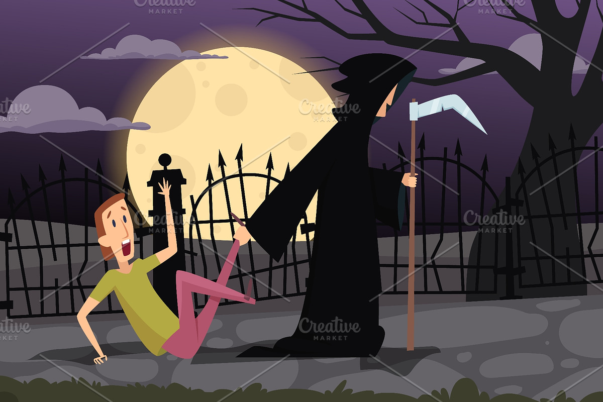 Grim reaper chasing scared man, a Person Illustration by Onyx (Photo 3 of 3)