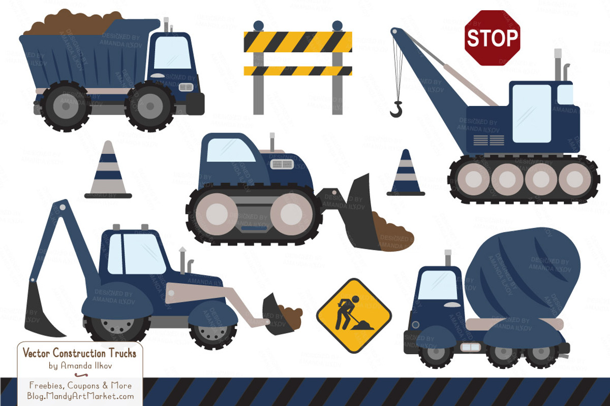 Navy Construction Trucks, an Illustration by Amanda Ilkov (Photo 1 of 2)