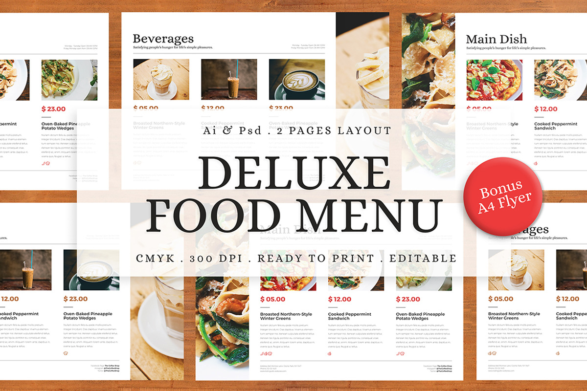 Deluxe Food Menu + Bonus A4 Flyer, a Flyer Template by The Good Store (Photo 1 of 7)