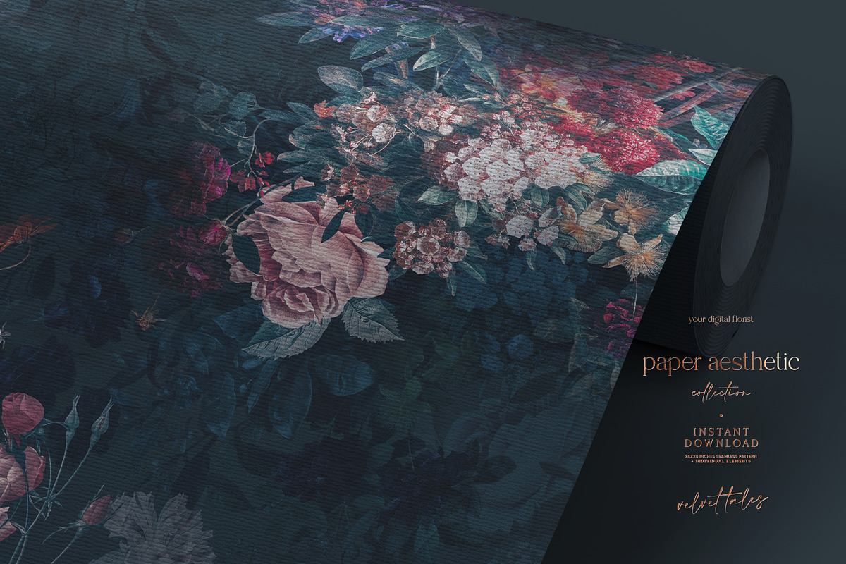 Dark Green Roses Floral Pattern, a Pattern Graphic by paper aesthetic (Photo 2 of 10)