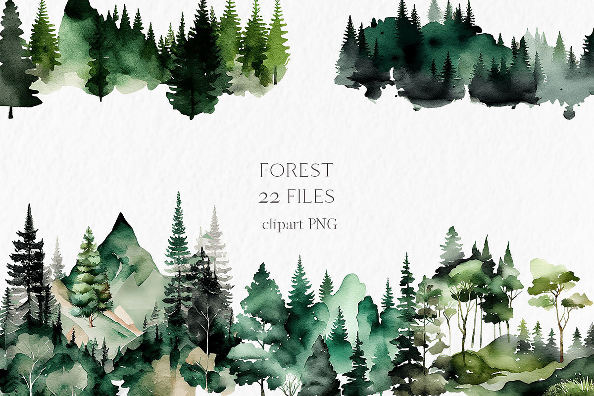Forest Watercolor Clipart PNG, an Object Graphic by MyLittleMeow (Photo 1 of 6)