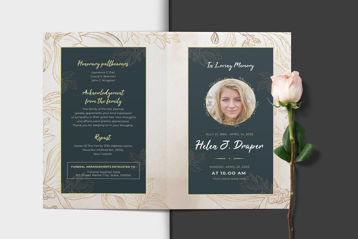 Funeral Program And Prayer Card, a Brochure Template by crazyOWL (Photo 4 of 8)