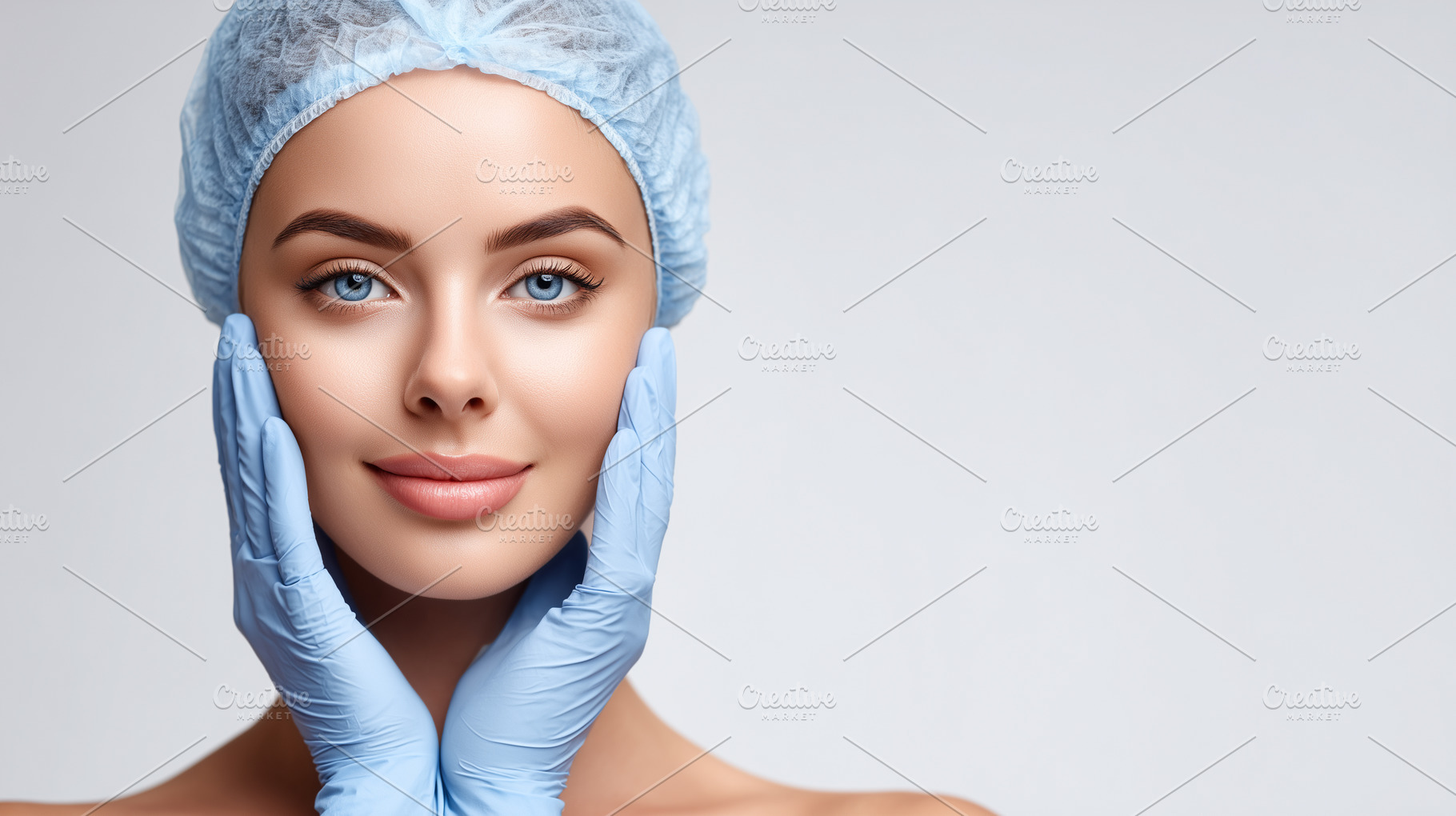 Young woman with a hairnet and blue, a Health & Medical Photo by MistyDay