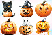 Watercolor Halloween Pumpkin Clipart, a Seasonal Illustration by Canvas Craft (Thumbnail 4 of 8)