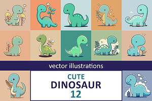 Cute cartoon dinosaur with leaves