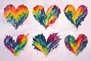 12 Rainbow Heart Watercolor Artwork