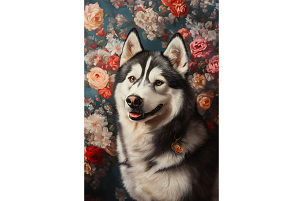 Husky Oil Art with Floral Pattern