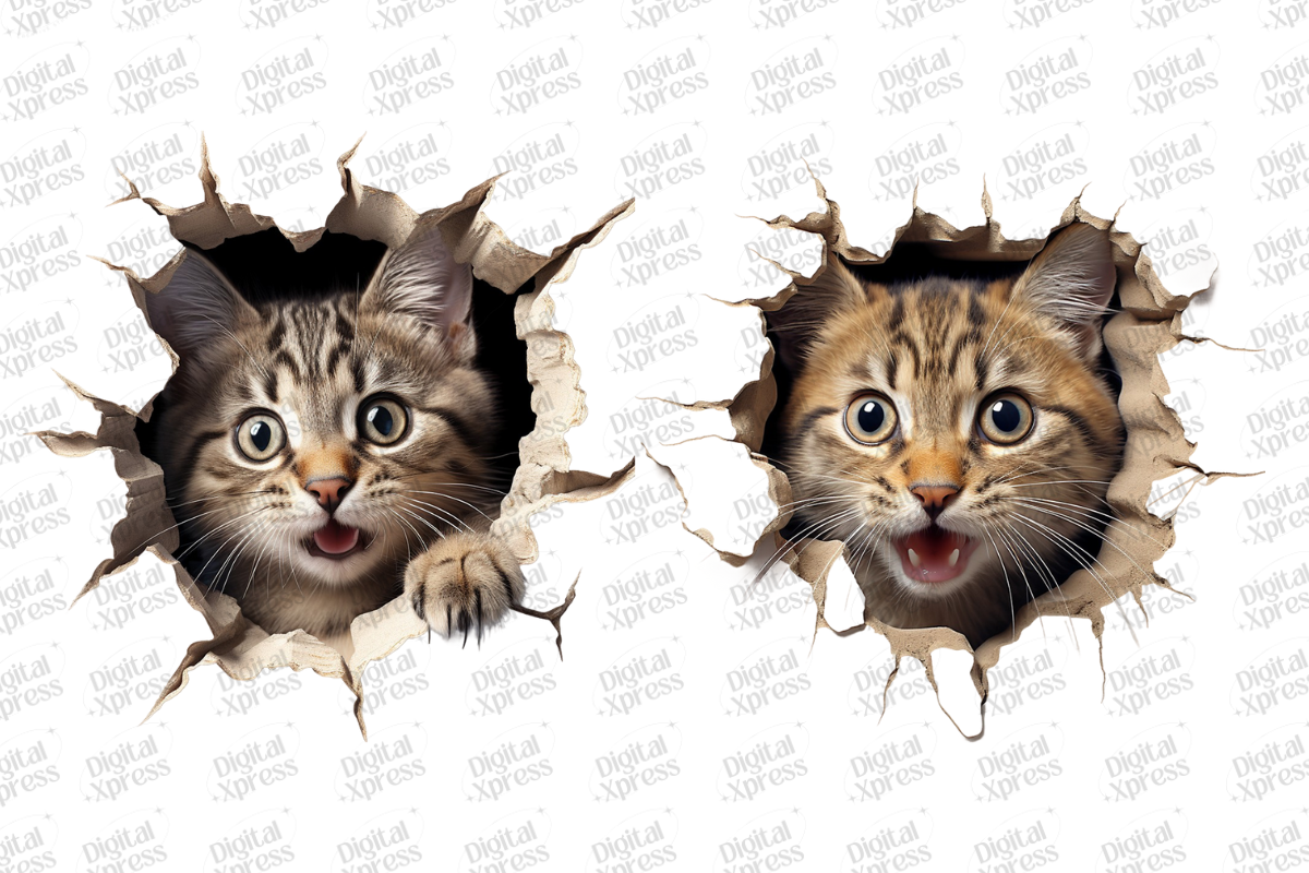 Funny Cat Break Through Png Set, an Animal Illustration by Digital Xpress (Photo 2 of 3)