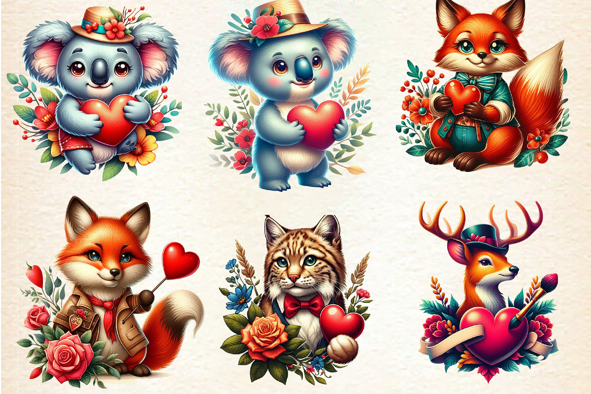 Valentine Animals Clipart, an Illustration by DreamArtGraphic (Photo 3 of 6)
