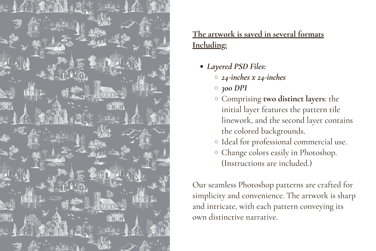Old Church Toile de Jouy Print, a Background Graphic by Hughes Studio (Photo 5 of 7)