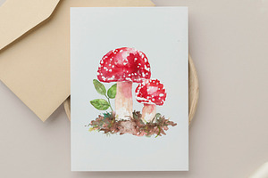 Watercolor Autumn Mushrooms