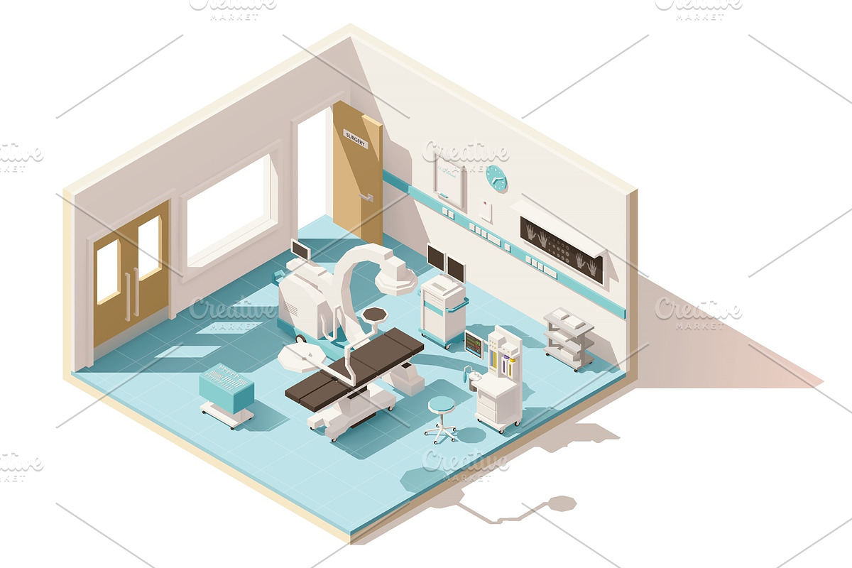 Vector isometric low poly operating room, an Object Graphic by tele52