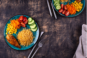 Healthybalanced food plate with, a Food & Drink Photo by Yulia Furman