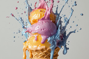 Ice cream cone with colorful ice cre, a Food & Drink Photo by Pixeness Studio