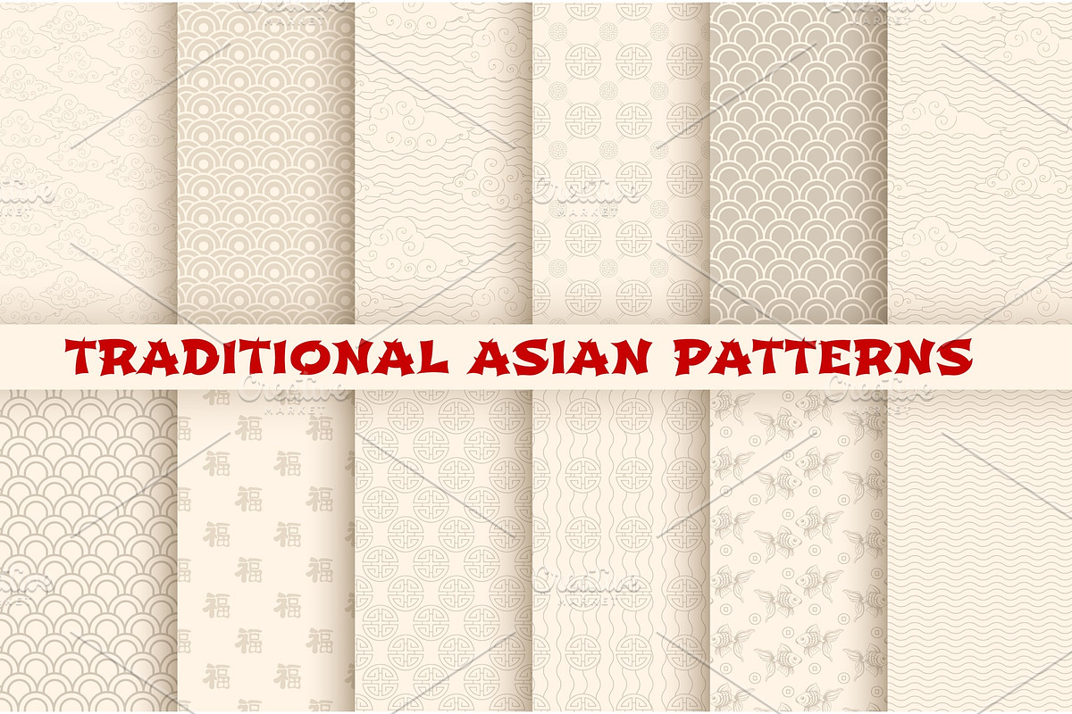 Asian Chinese Japanese vector seamless patterns, a Texture Illustration ...