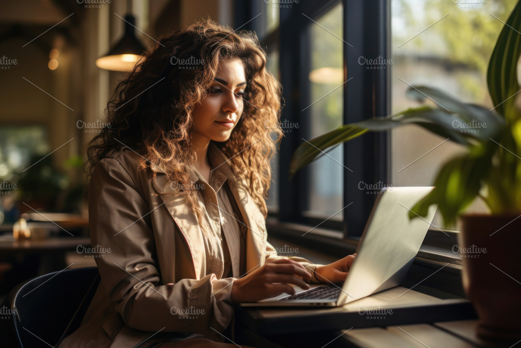 Young woman working on a laptop while sitting at a table, a Person Photo by Antonina Vlasova