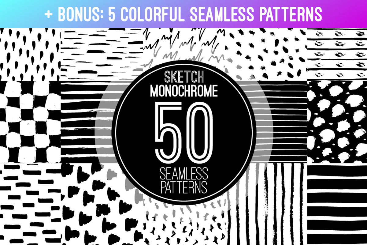 Sketch monochrome seamless patterns, a Pattern Graphic by Tumana_Net (Photo 1 of 5)