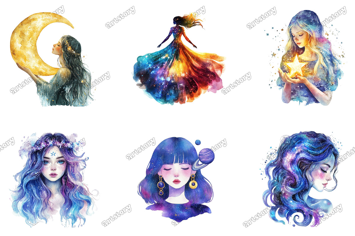 Galaxy Girls Celestial Woman Clipart, an Illustration by designcity5 (Photo 2 of 5)