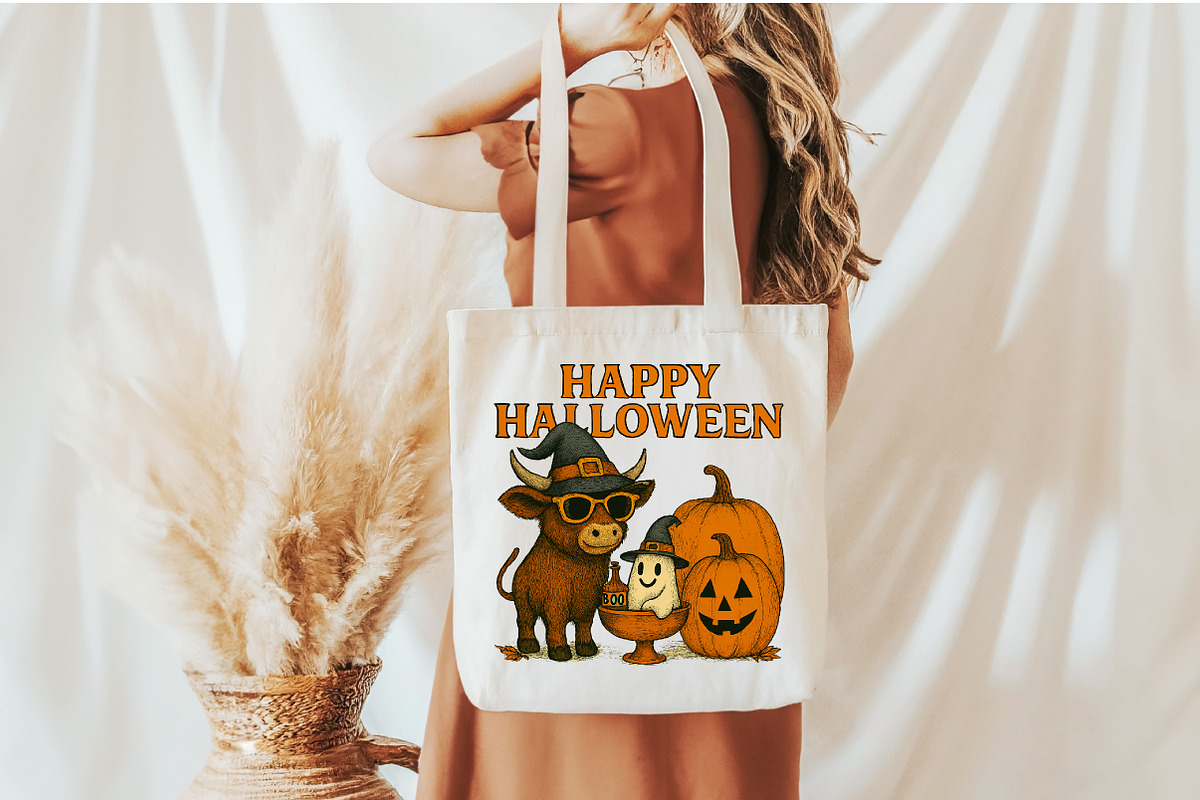 Happy Halloween Pumpkin Cow Png, an Illustration by Craft Nest (Photo 3 of 6)