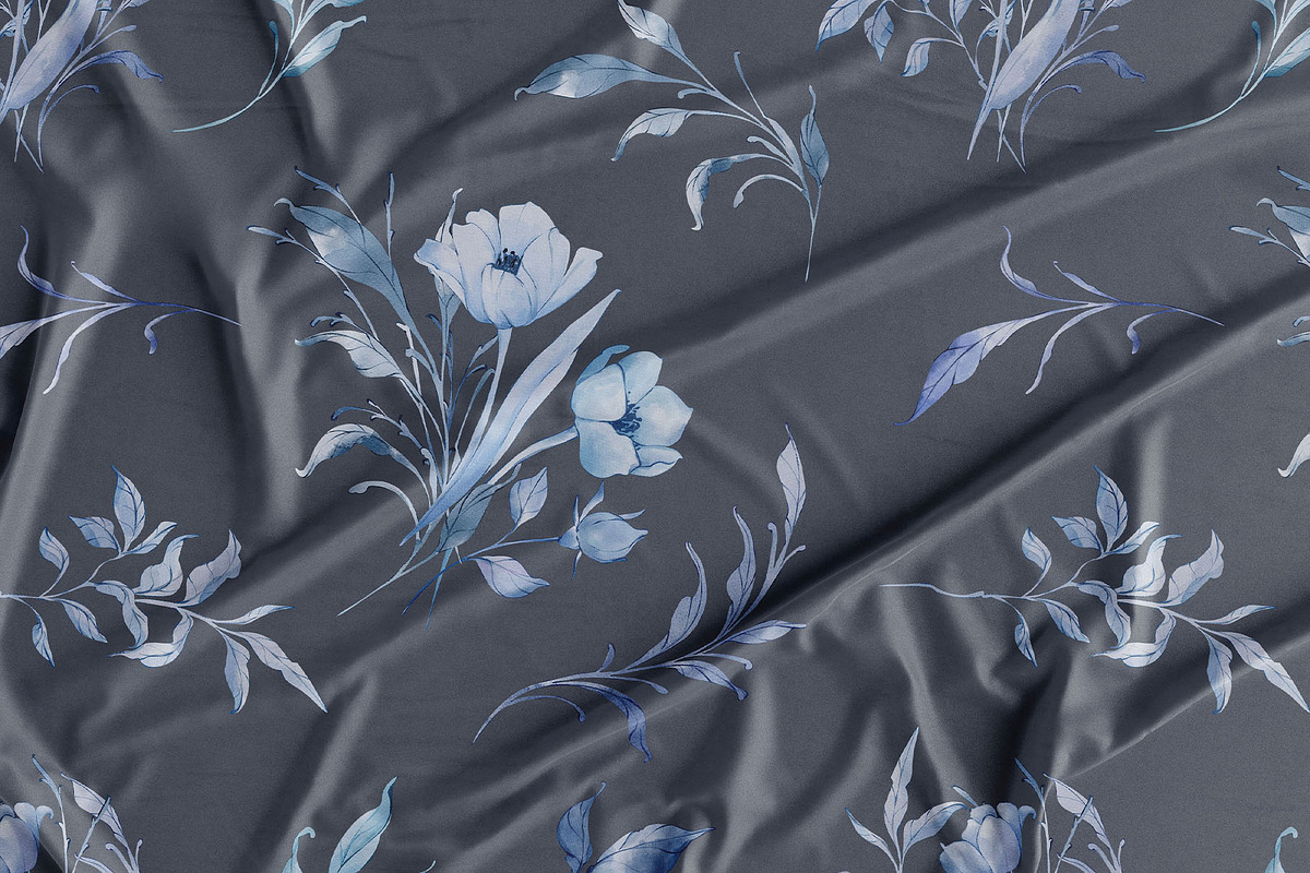 NAVY BLUE GARDEN watercolor flowers, a Decorative Illustration by Yuliia Lashevska (Photo 2 of 14)