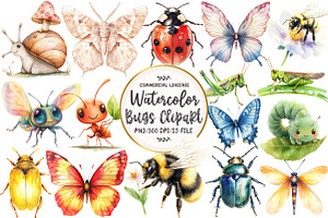 Watercolor Bugs Sublimation Clipart, an Illustration by OK Design