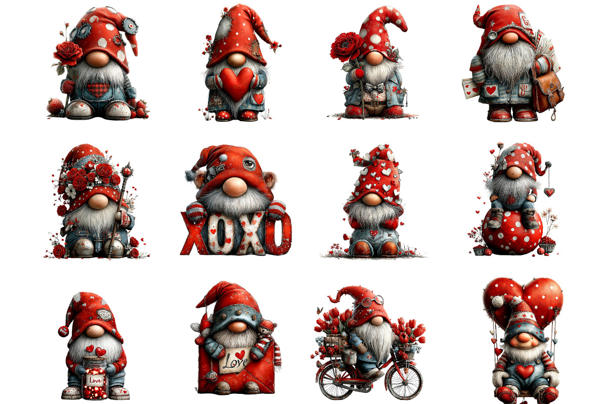 Whimsical Valentine Gnome Clipart, an Illustration by Designking (Photo 3 of 5)