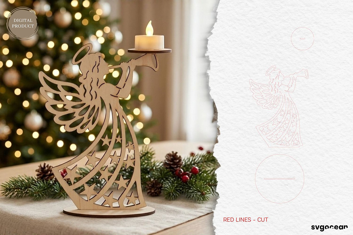 Christmas Angel Candle Holders SVG, a Decorative Illustration by svgocean (Photo 4 of 14)