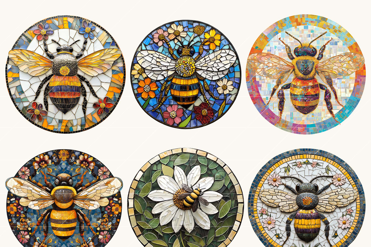 Mosaic Circular Bees Coasters, an Animal Illustration by Design Scotch (Photo 5 of 10)