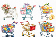 Watercolor Shopping Cart Clipart, an Illustration by Craft Nest (Thumbnail 2 of 6)