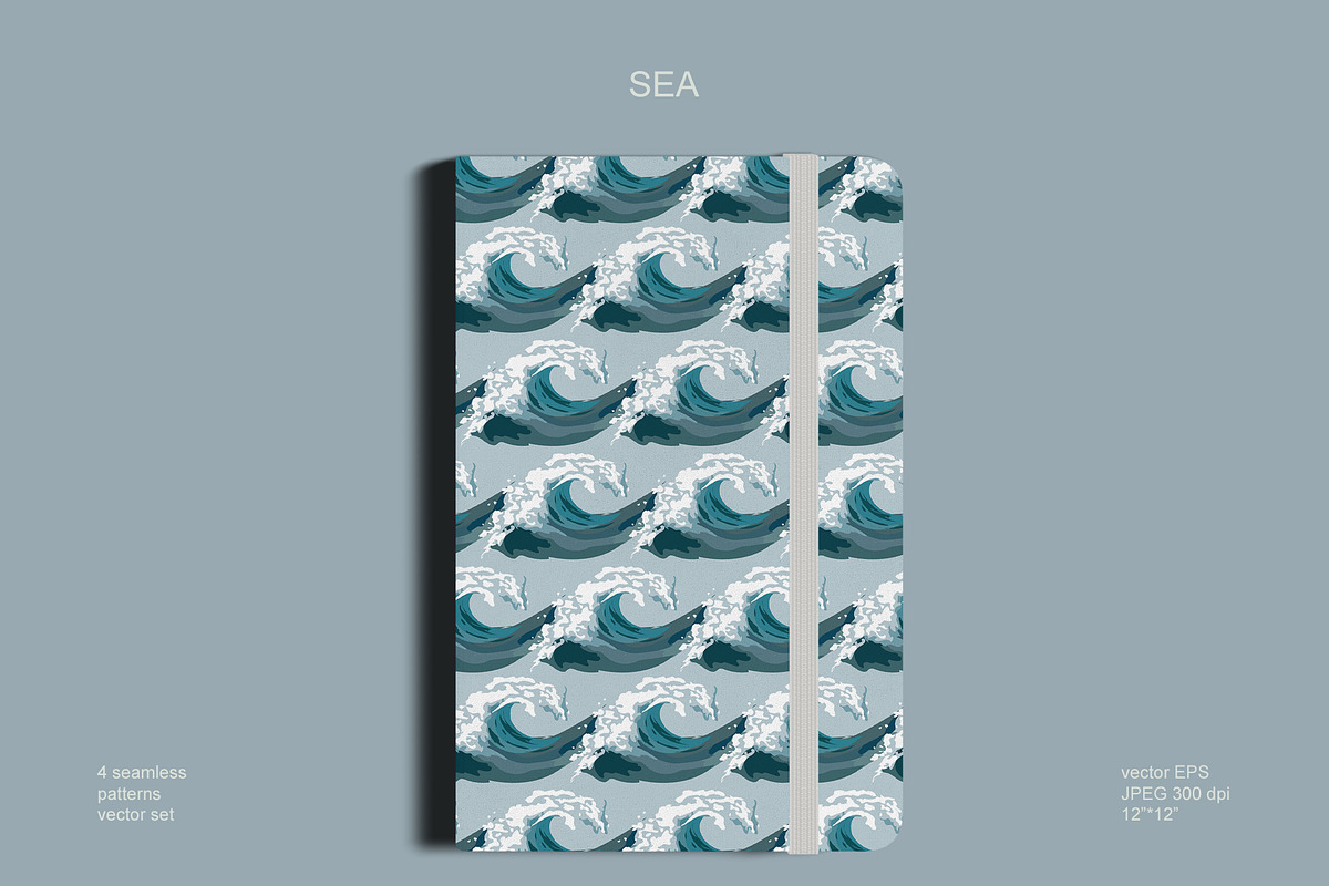 Blue marine vector seamless set, a Pattern Graphic by PatternsBlooming